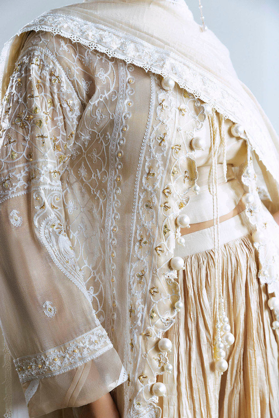 3 Piece Embroidered Mehsuri Suit with Handwork and Raw Silk Trouser FE-52161