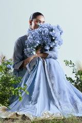 3 Piece Embroidered Cotton Net Suit with Pallu Dupatta FE-52165