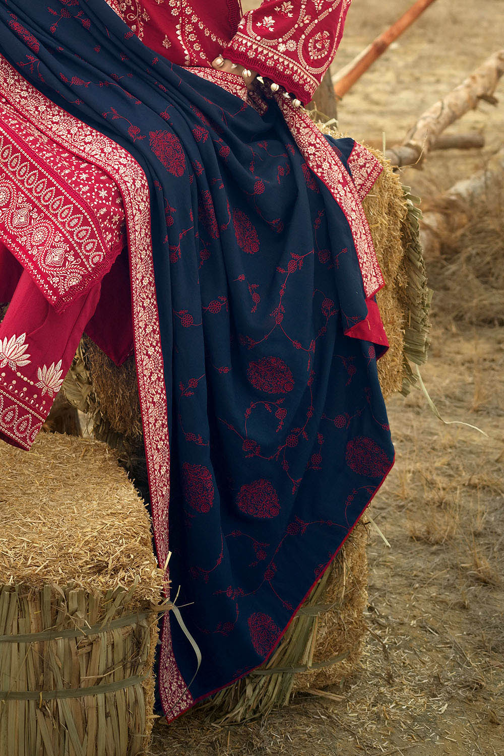 3 Piece Embroidered Karandi Suit with Embroidered Karandi Dupatta