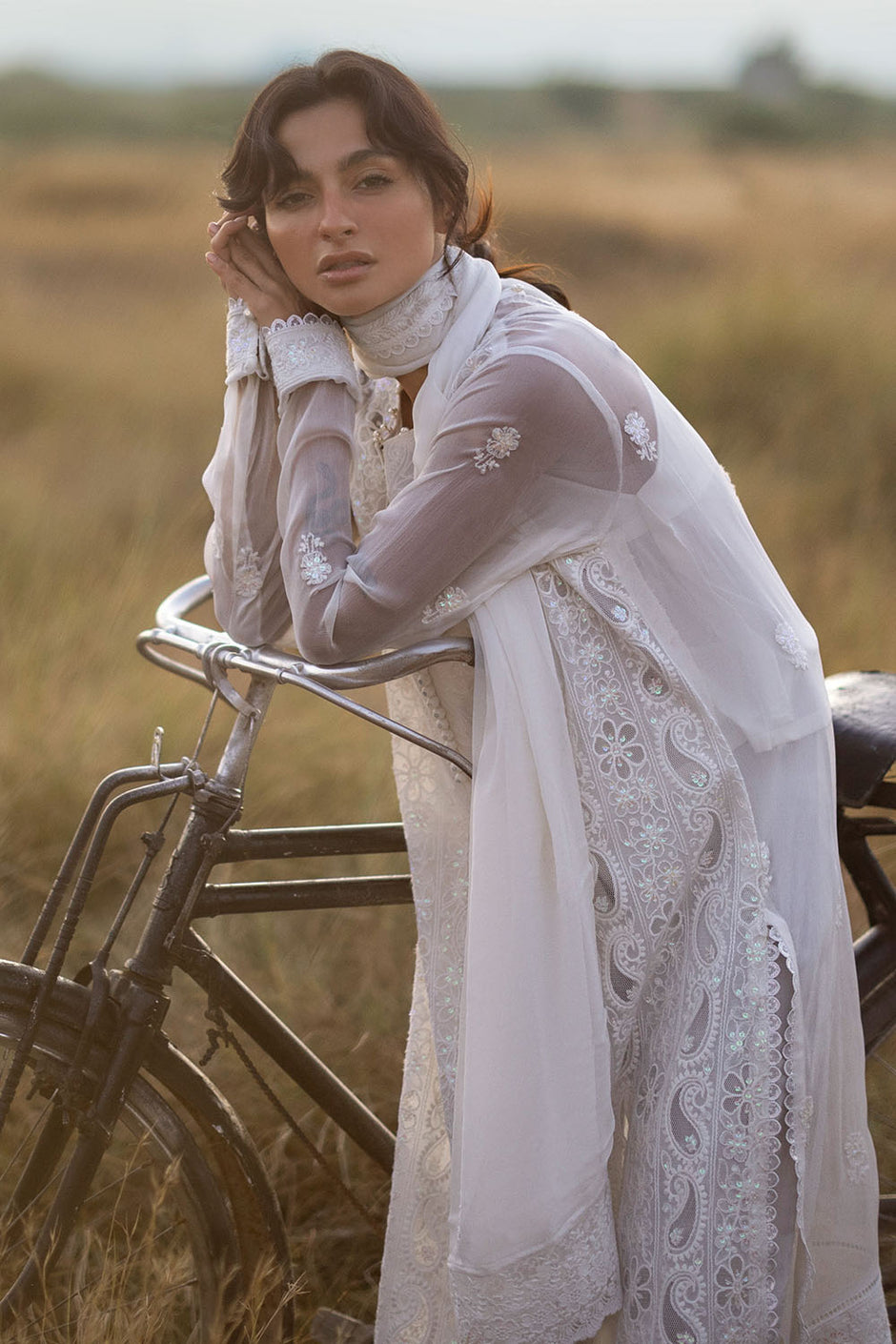 3 Piece Embroidered Chiffon Suit with Cotton Applique