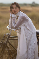 3 Piece Embroidered Chiffon Suit with Cotton Applique LE-62011