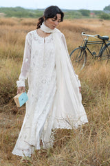 3 Piece Embroidered Chiffon Suit with Cotton Applique LE-62011