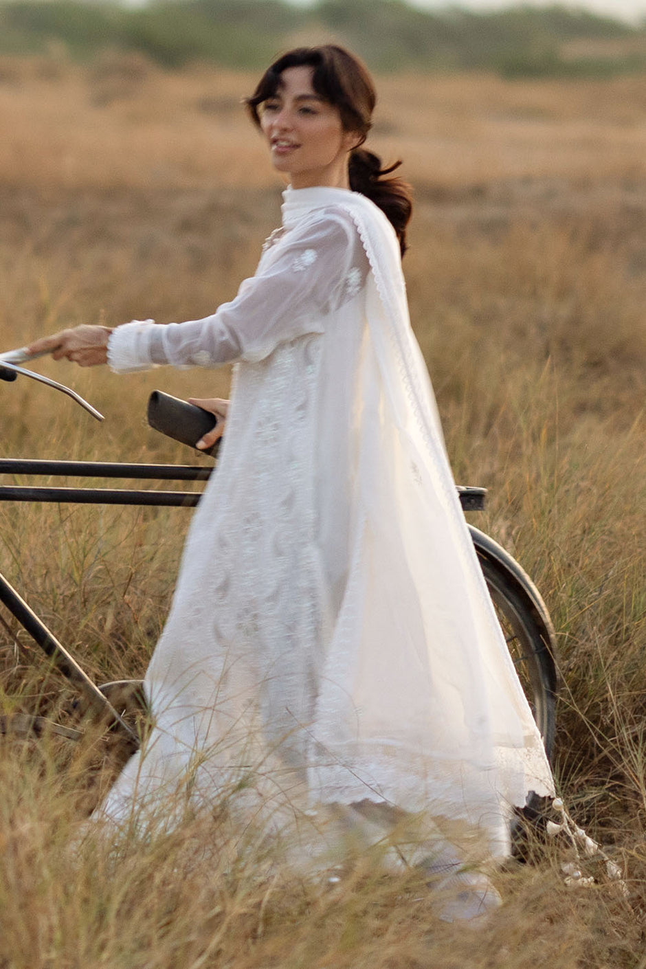 3 Piece Embroidered Chiffon Suit with Cotton Applique