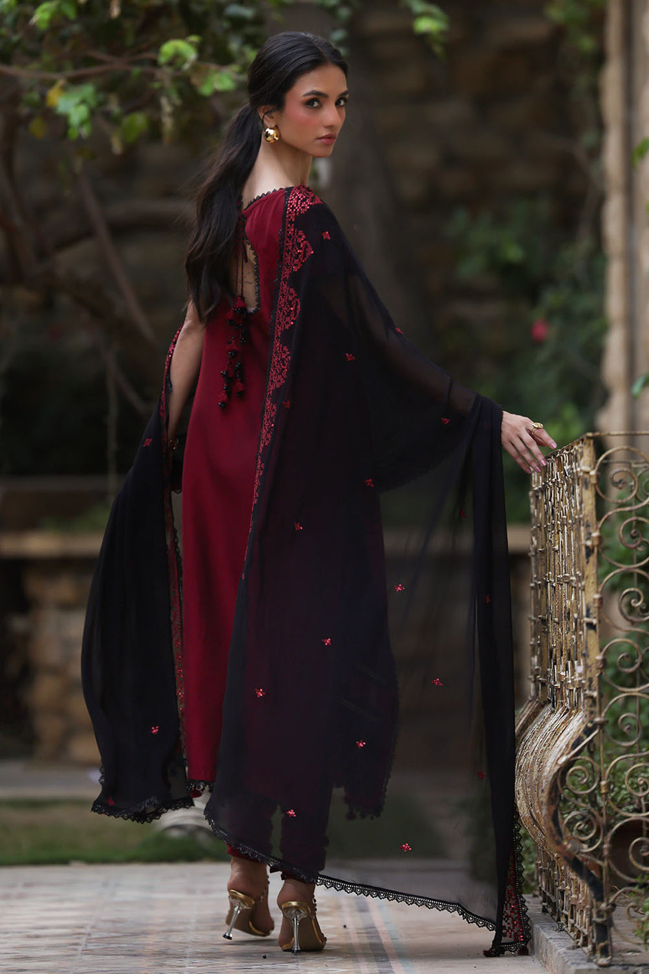 3 Piece Embroidered Cotton Silk Suit with Embroidered Chiffon Dupatta