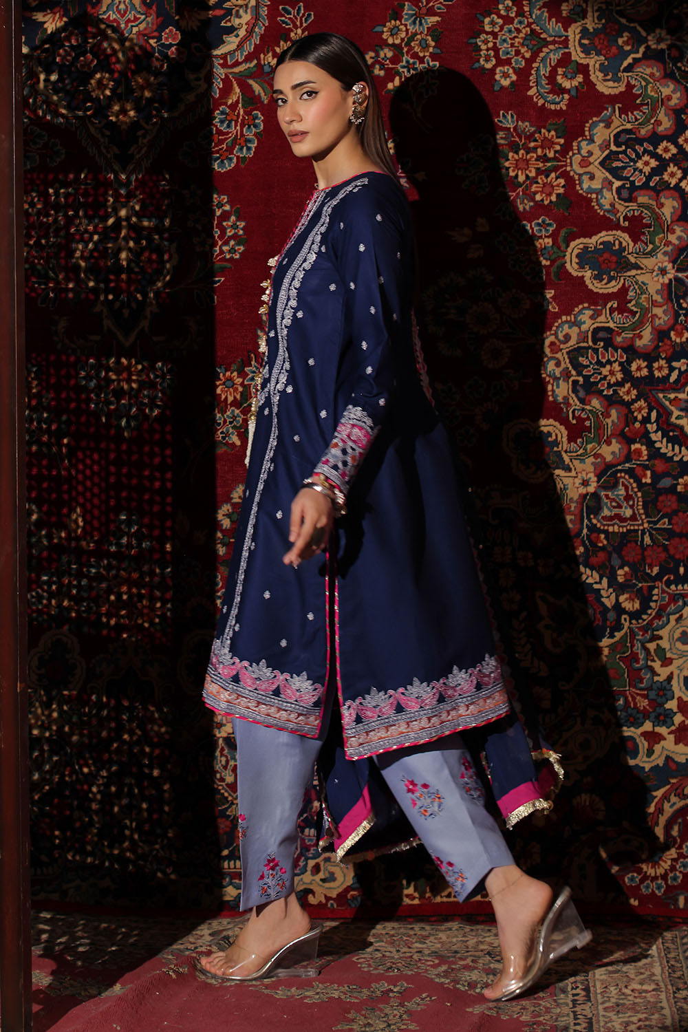 3 Piece Embroidered Crepe Dobby Suit