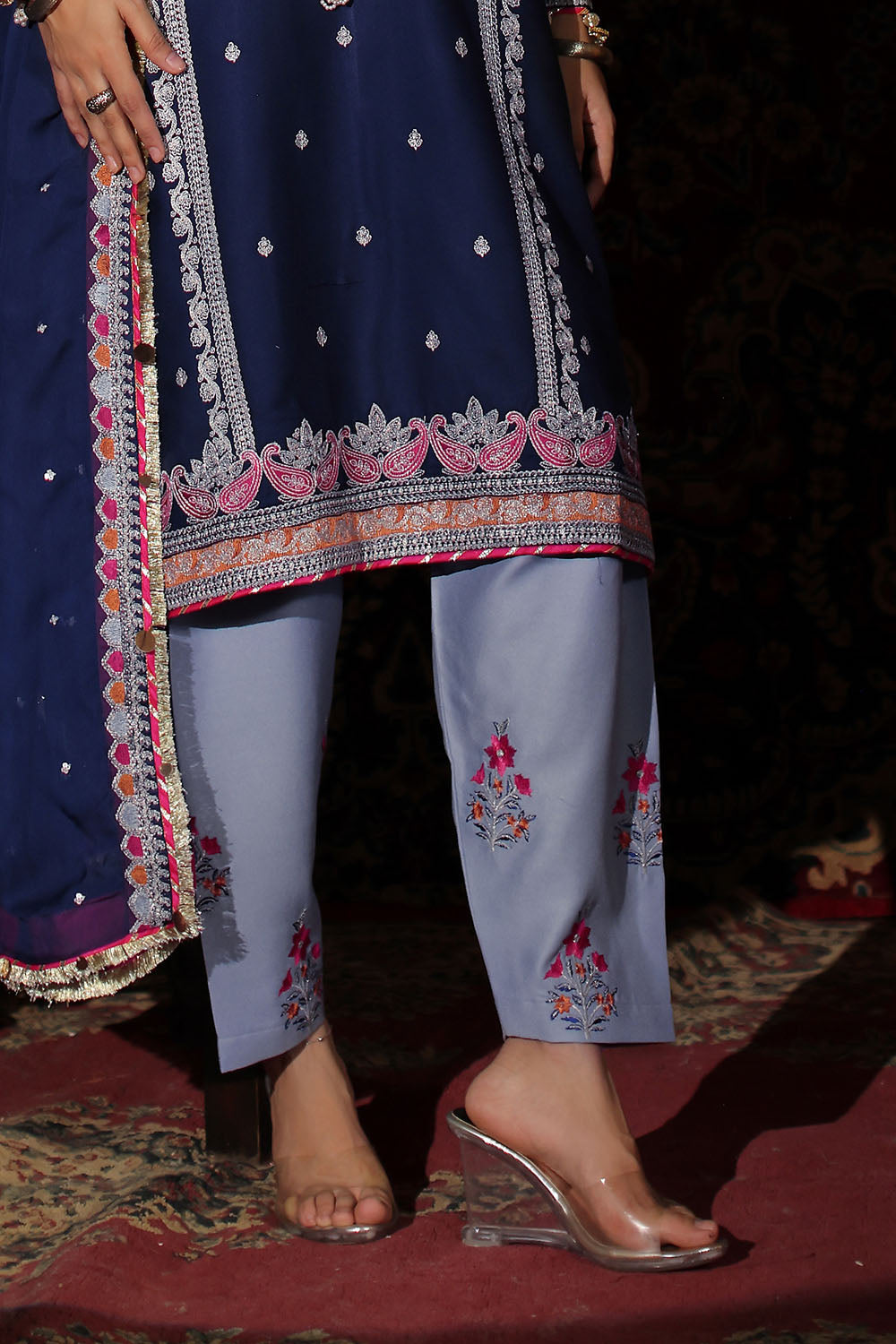 3 Piece Embroidered Crepe Dobby Suit