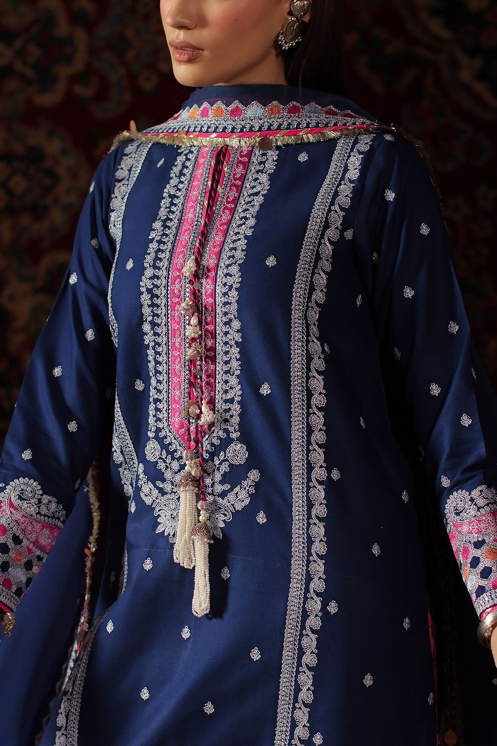3 Piece Embroidered Crepe Dobby Suit