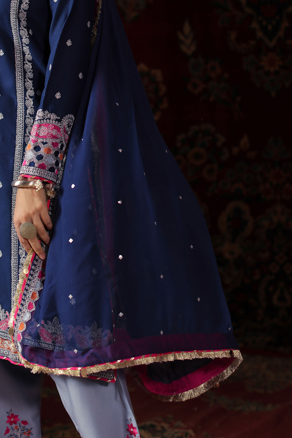 3 Piece Embroidered Crepe Dobby Suit