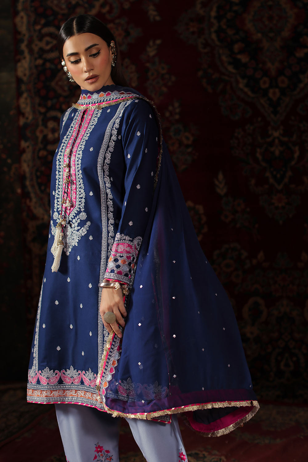 3 Piece Embroidered Crepe Dobby Suit