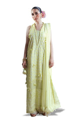 3 Piece Embroidered Cutwork Net Suit with Chiffon Dupatta FE-52159