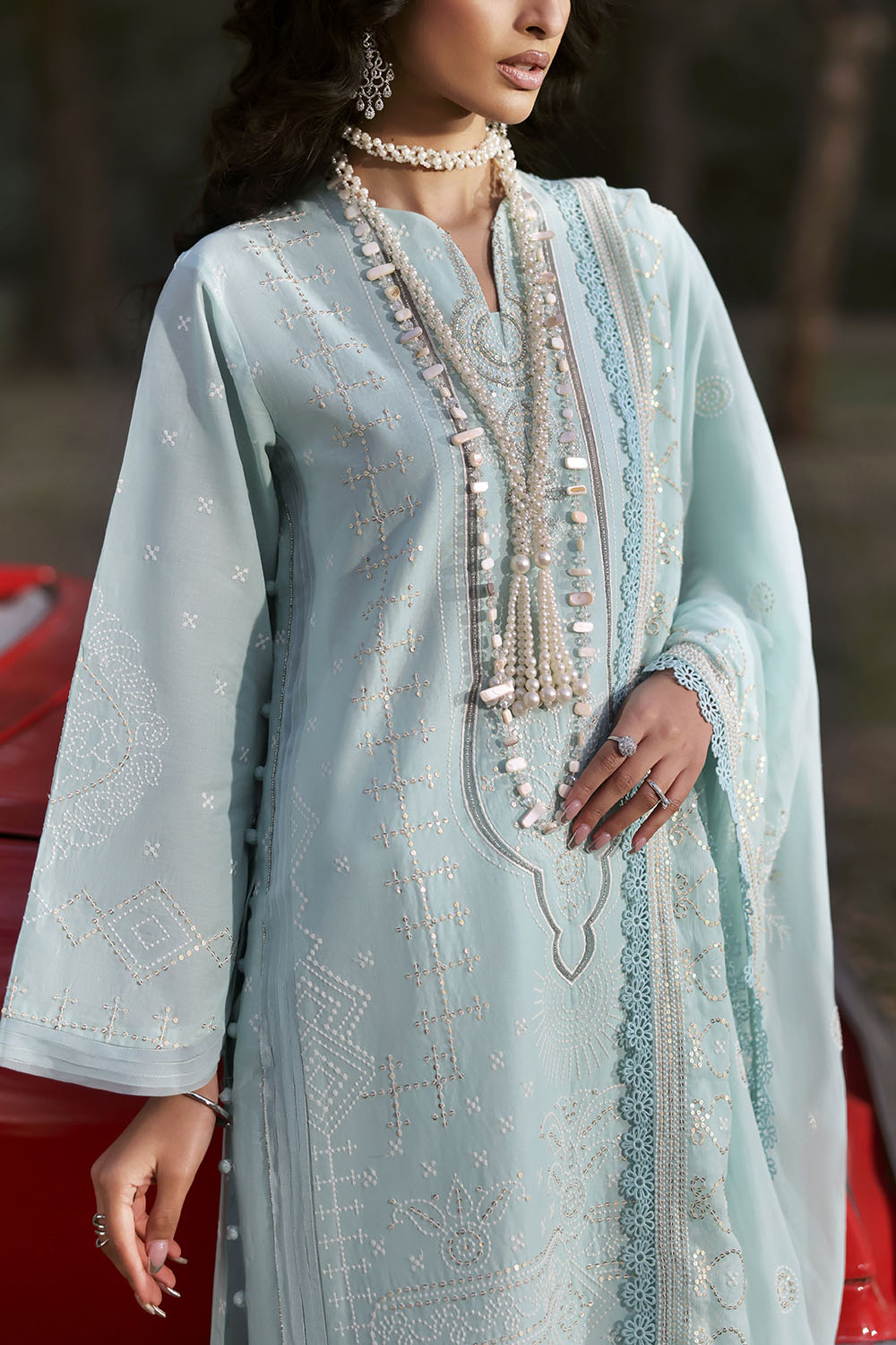 3 Piece Embroidered Lawn Suit with Embroidered Chiffon Dupatta