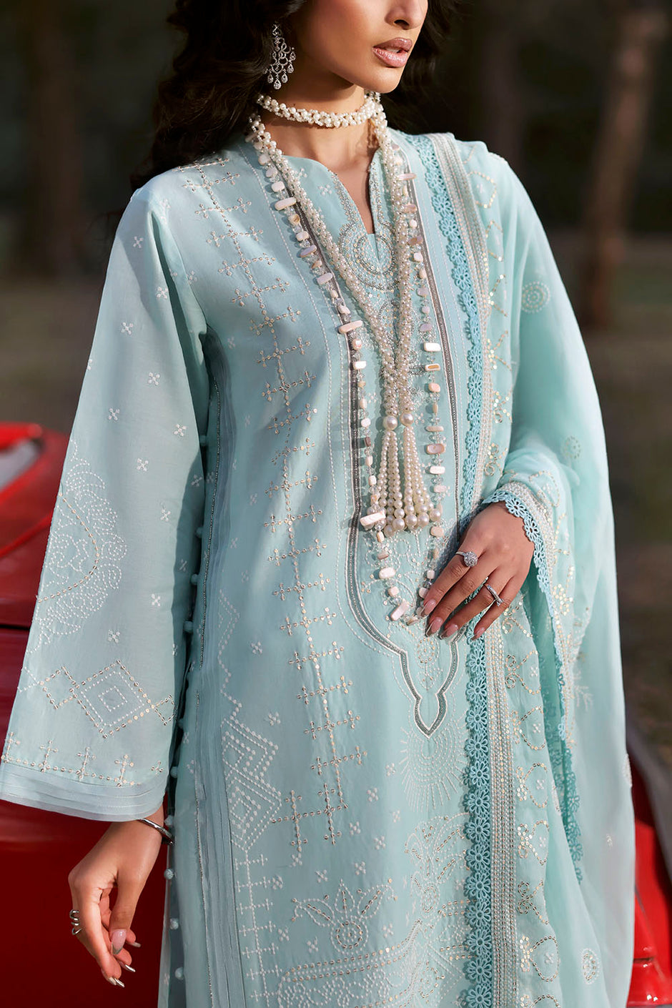 3 Piece Embroidered Lawn Suit with Embroidered Chiffon Dupatta