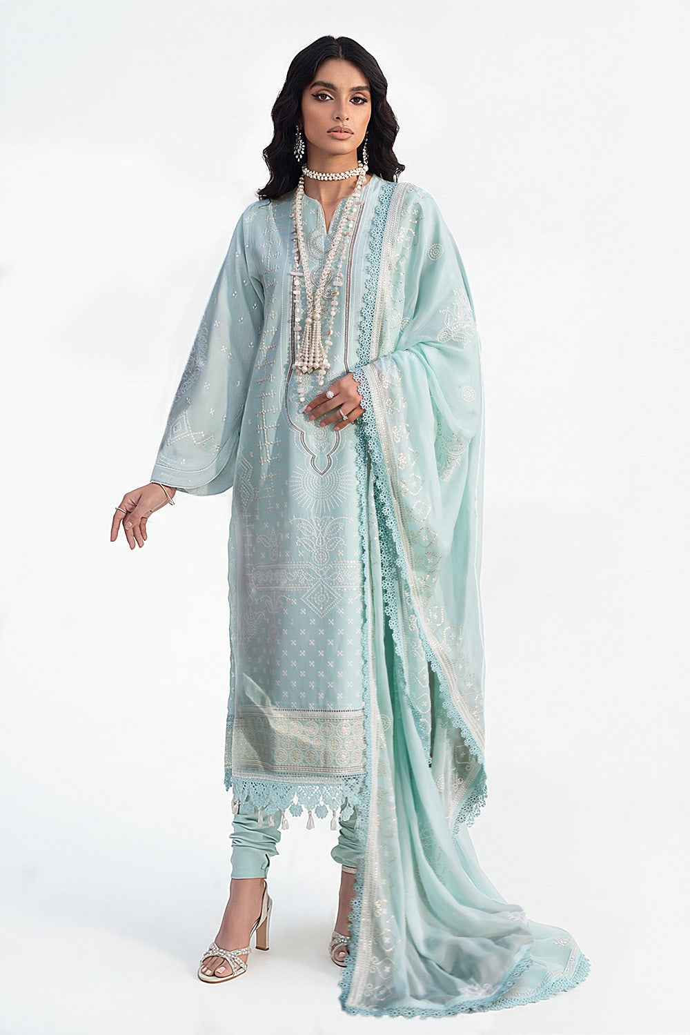 3 Piece Embroidered Lawn Suit with Embroidered Chiffon Dupatta KD-62001