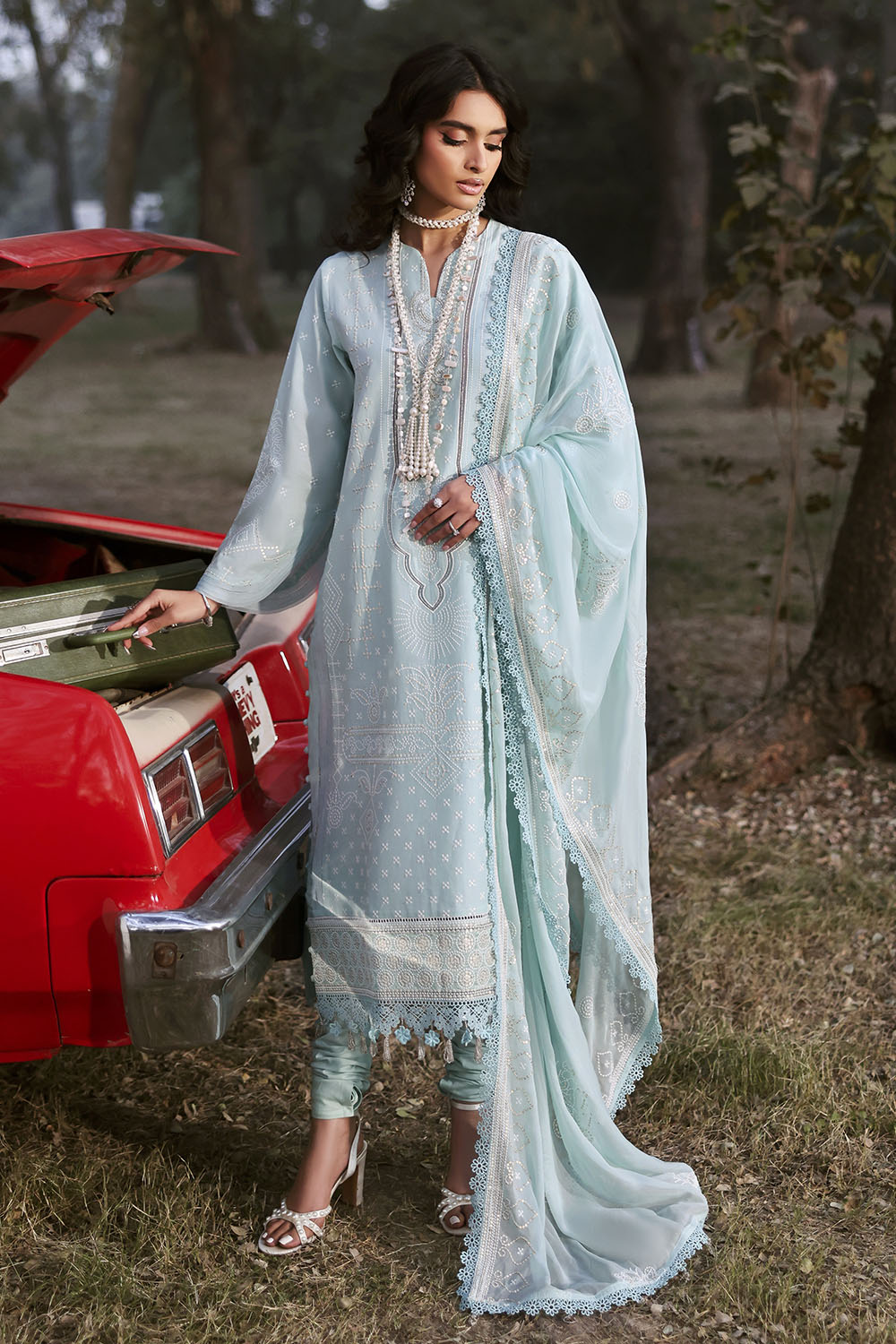 3 Piece Embroidered Lawn Suit with Embroidered Chiffon Dupatta