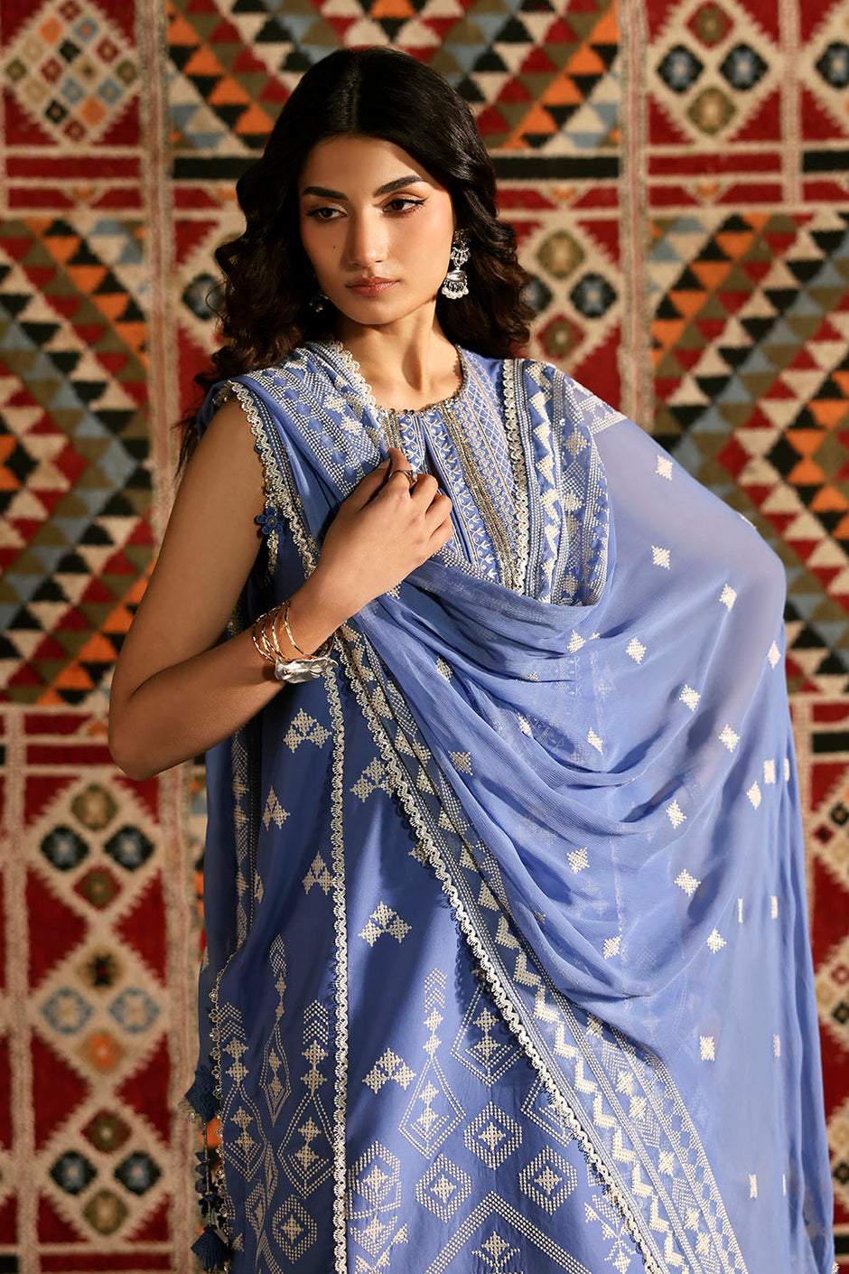 3 Piece Embroidered Lawn Suit with Embroidered Chiffon Dupatta