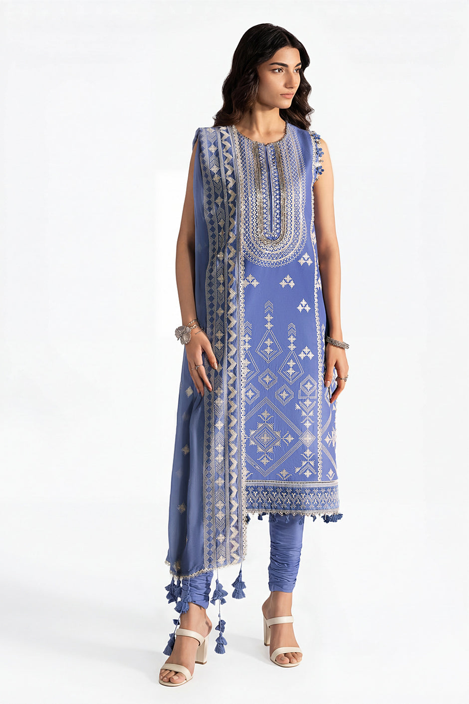 3 Piece Embroidered Lawn Suit with Embroidered Chiffon Dupatta