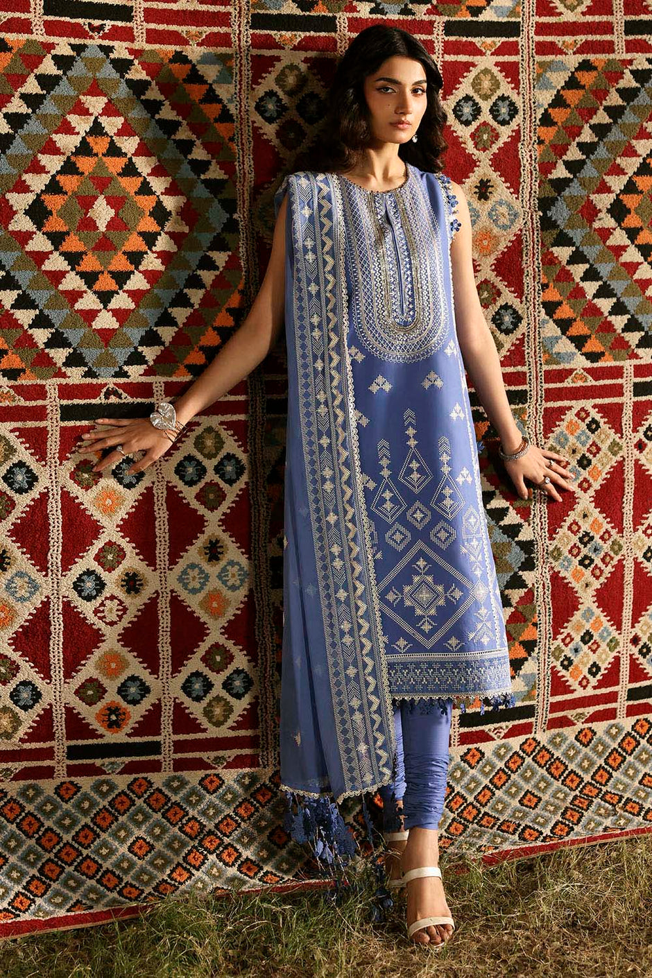 3 Piece Embroidered Lawn Suit with Embroidered Chiffon Dupatta