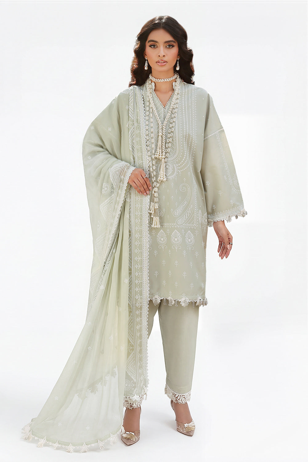 3 Piece Embroidered Lawn Suit with Embroidered Chiffon Dupatta KD-62004