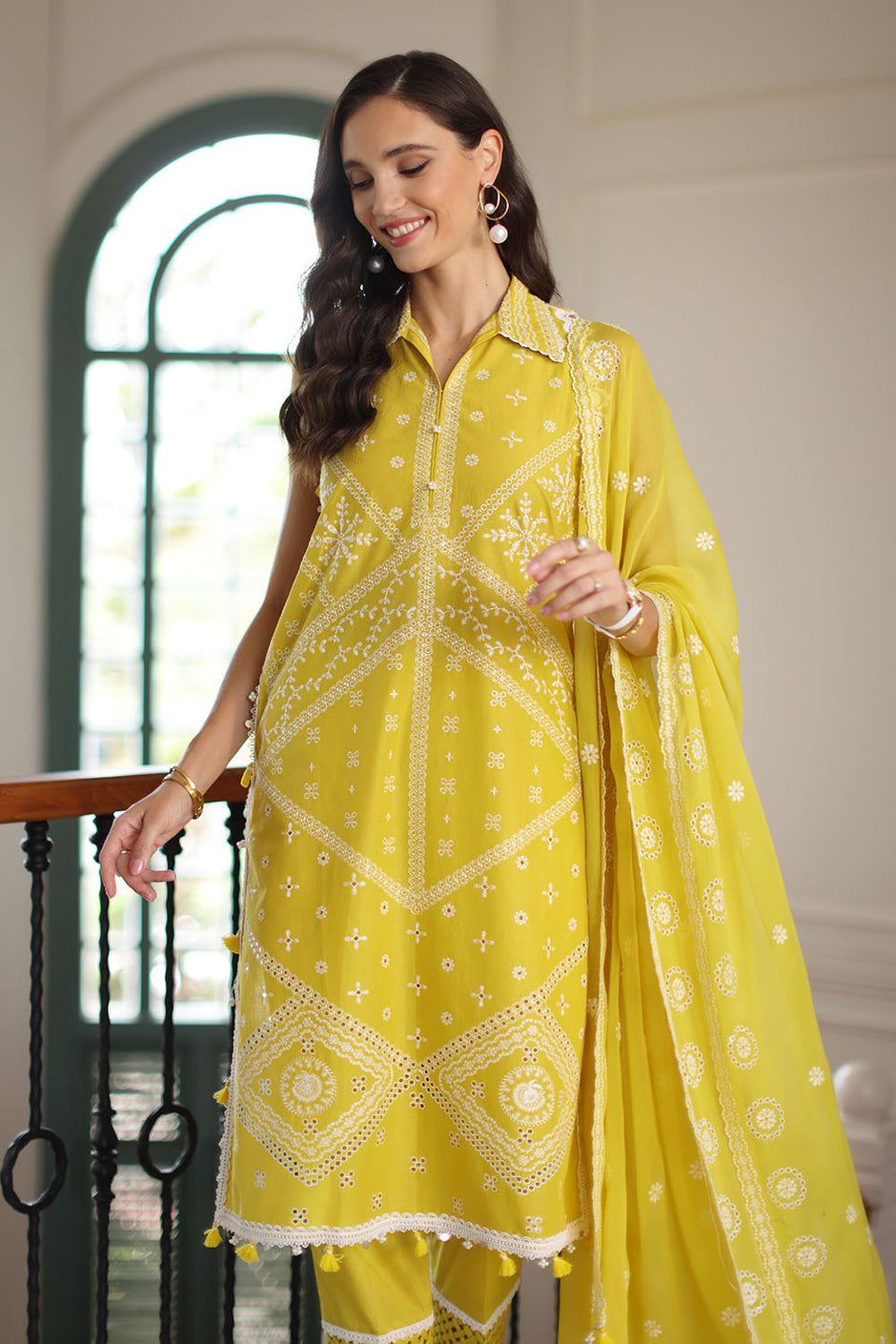 3 Piece Embroidered Lawn Suit with Chiffon Dupatta