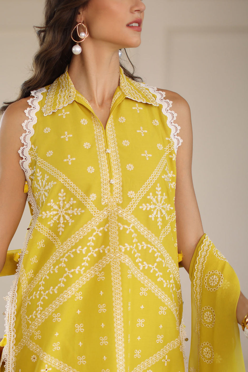 3 Piece Embroidered Lawn Suit with Chiffon Dupatta