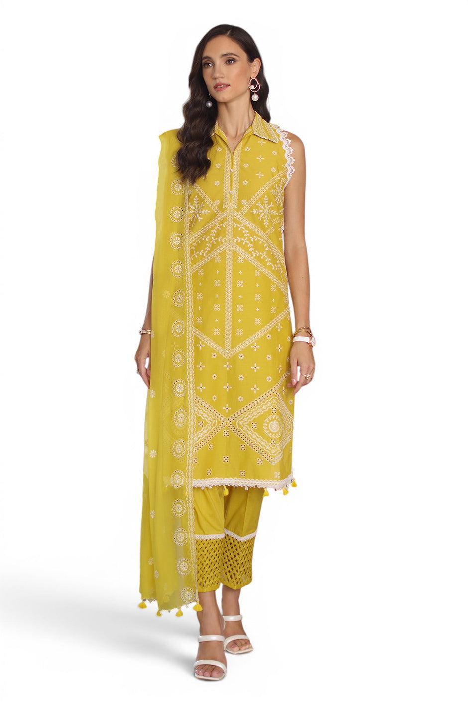3 Piece Embroidered Lawn Suit with Chiffon Dupatta