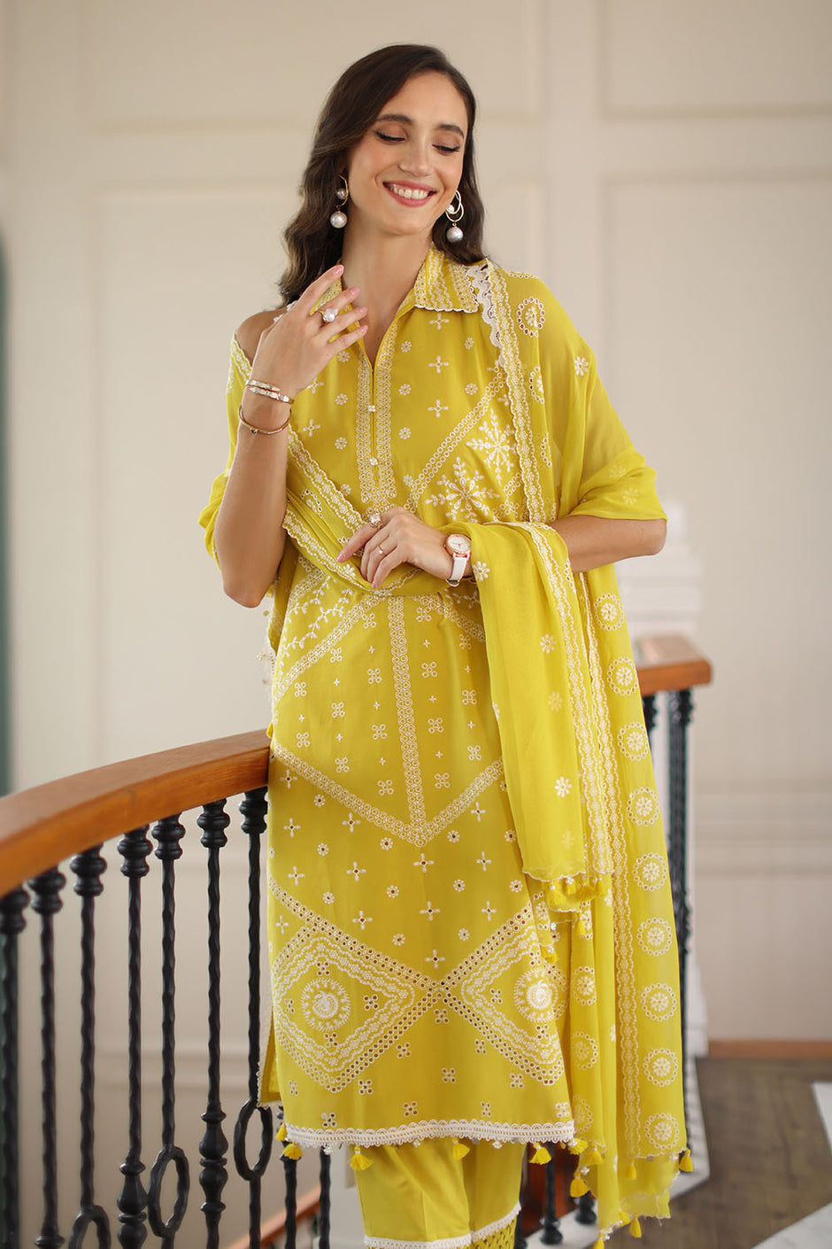 3 Piece Embroidered Lawn Suit with Chiffon Dupatta