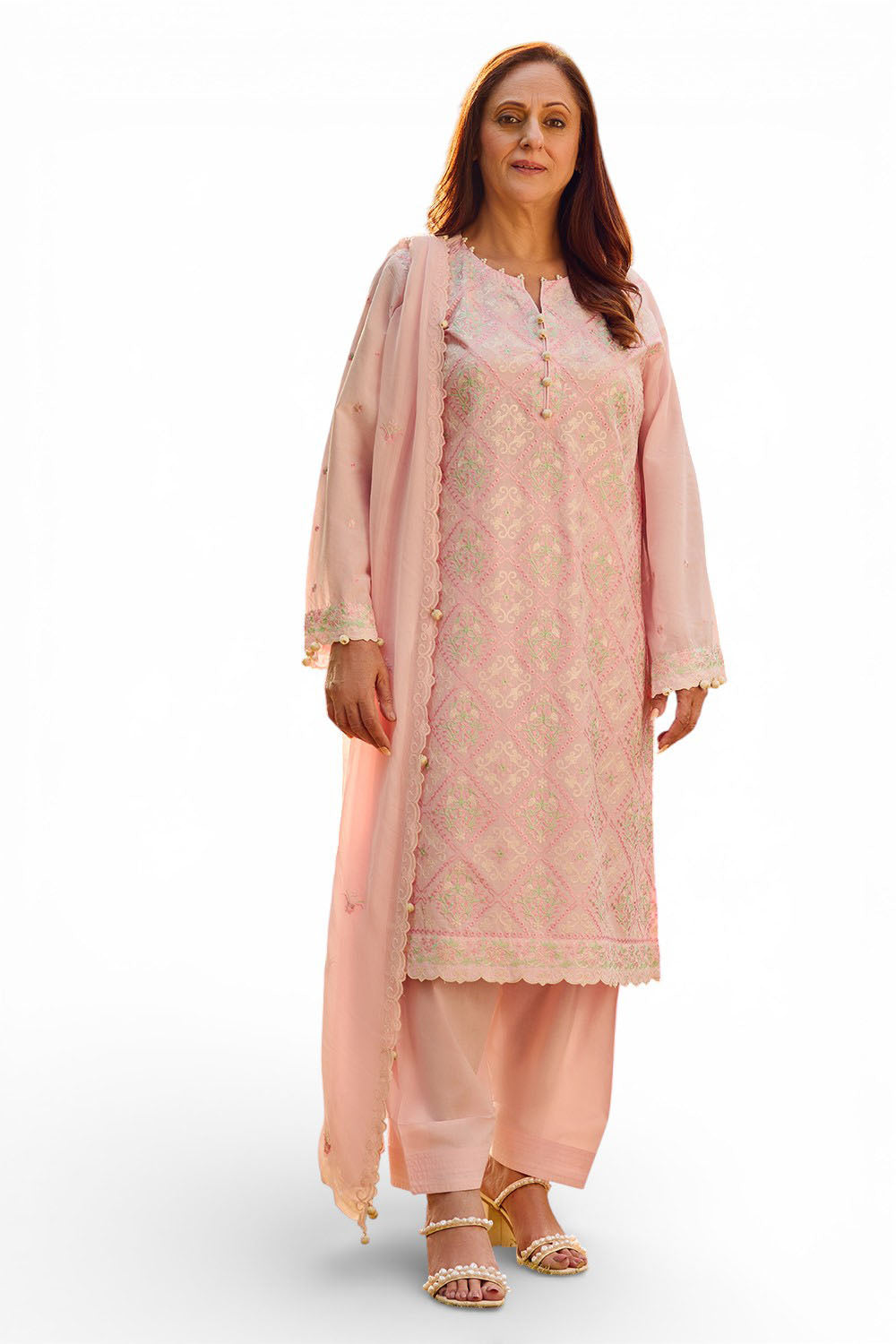 3 Piece Embroidered Lawn Suit with Embroidered Chiffon Dupatta