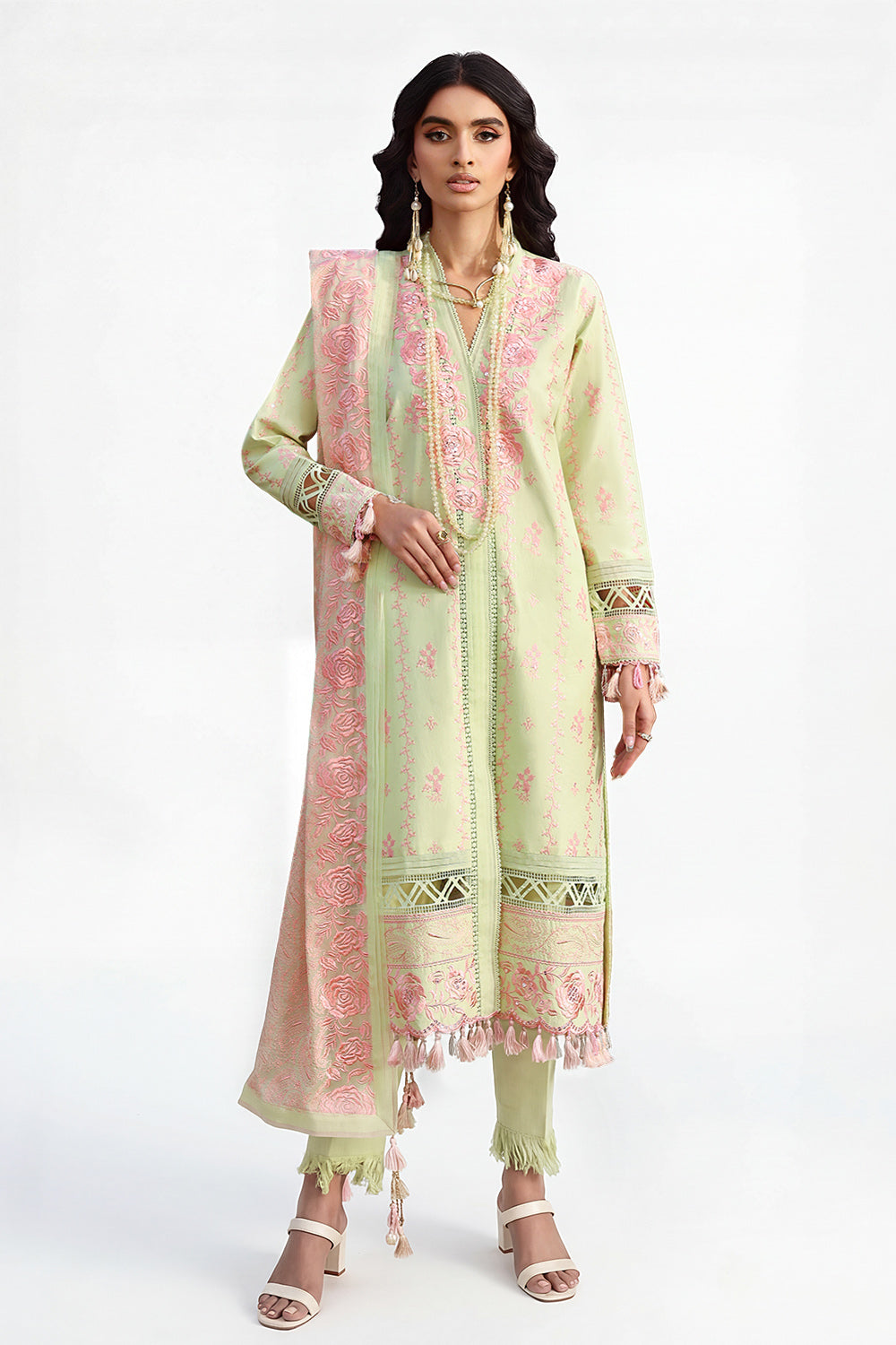 3 Piece Embroidered Lawn Suit with Embroidered Chiffon Dupatta PM-62016