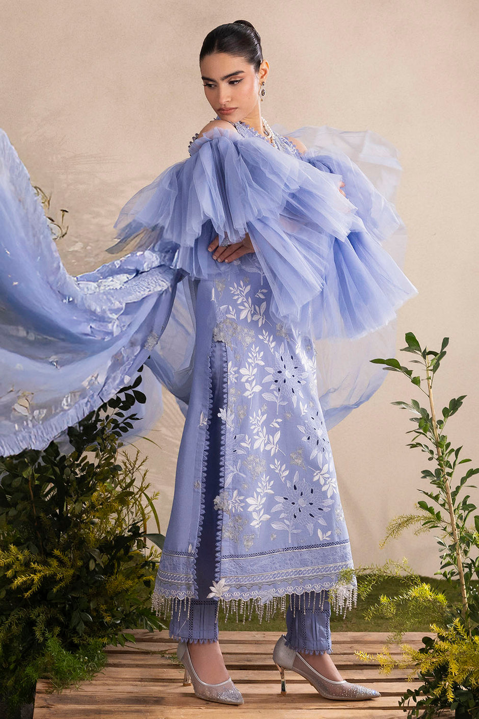 3 Piece Embroidered Lawn Suit with Embroidered Chiffon Dupatta