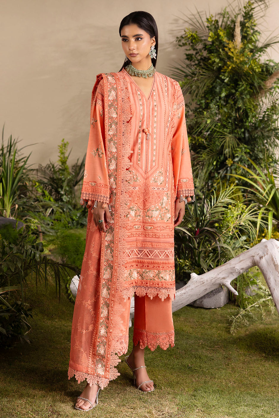 3 Piece Embroidered Lawn Suit with Embroidered Chiffon Dupatta