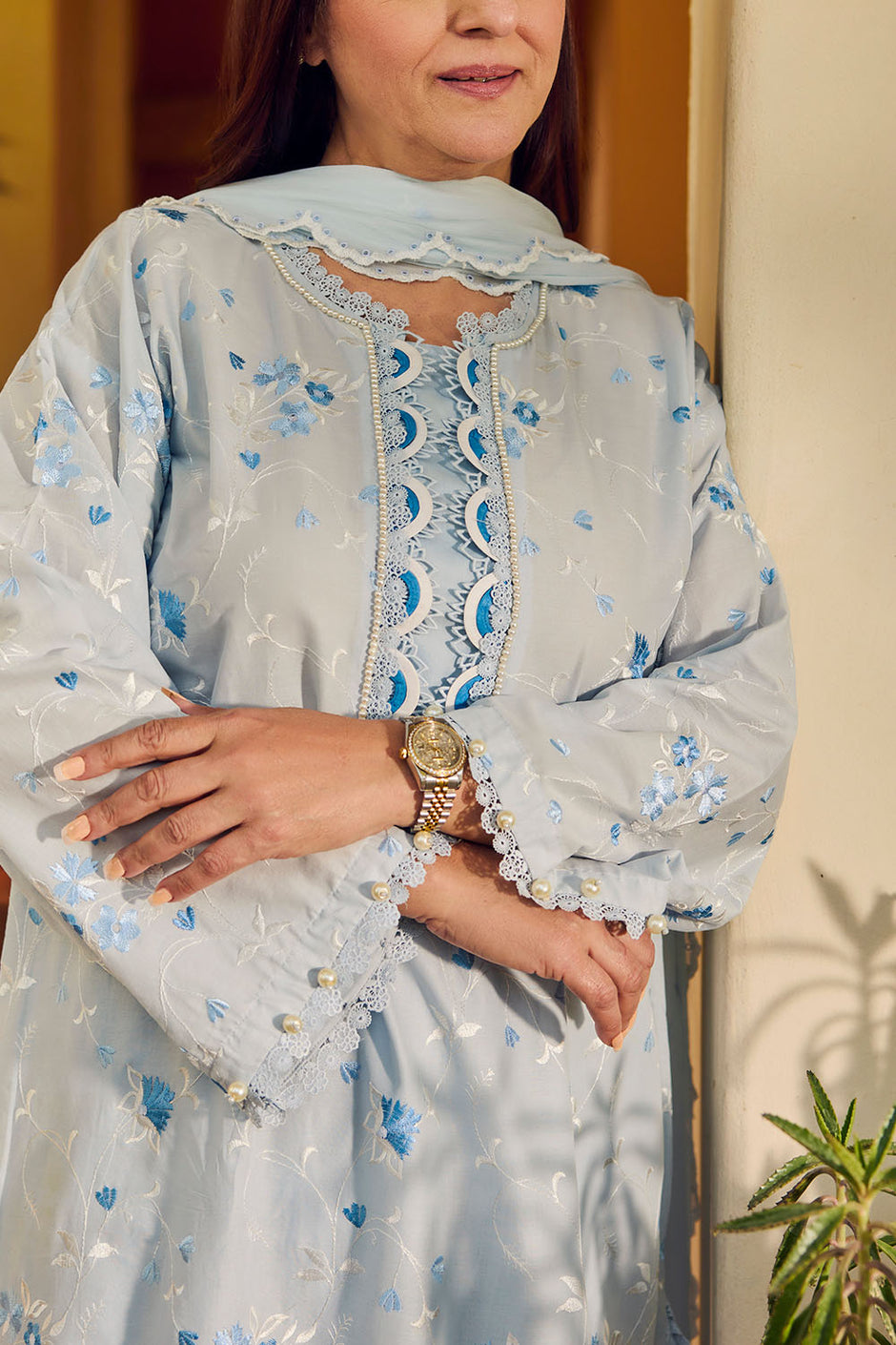 3 Piece Embroidered Lawn Suit with Embroidered Chiffon Dupatta