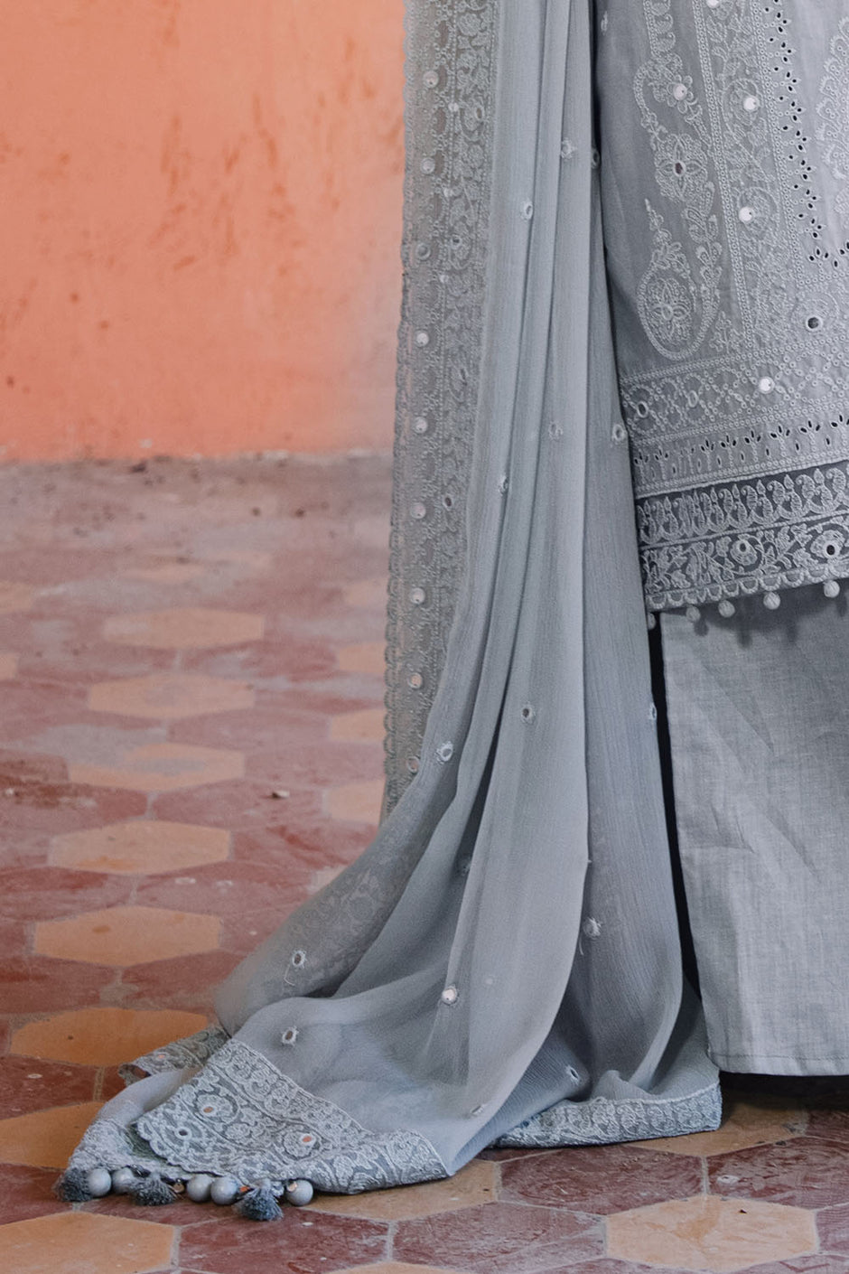 3 Piece Embroidered Lawn Suit with Borders and Embroidered Chiffon Dupatta