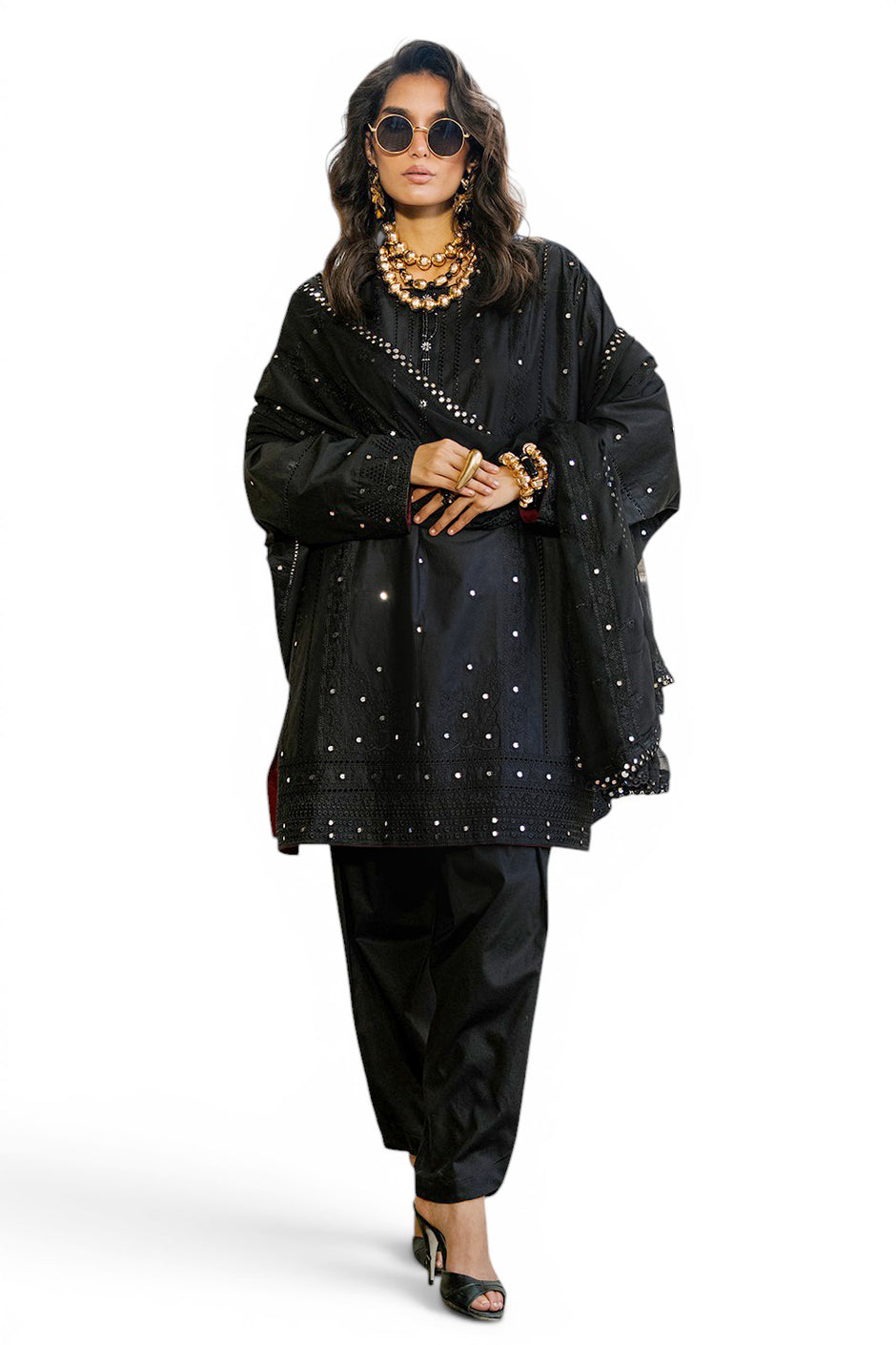 3 Piece Embroidered Lawn Suit with Borders and Embroidered Chiffon Dupatta