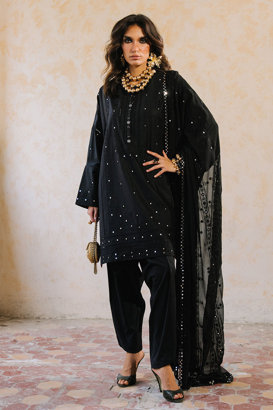 3 Piece Embroidered Lawn Suit with Borders and Embroidered Chiffon Dupatta