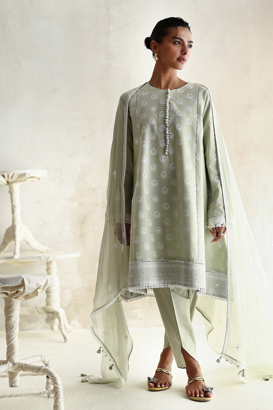 3 Piece Embroidered Lawn Suit with Embroidered Chiffon Dupatta