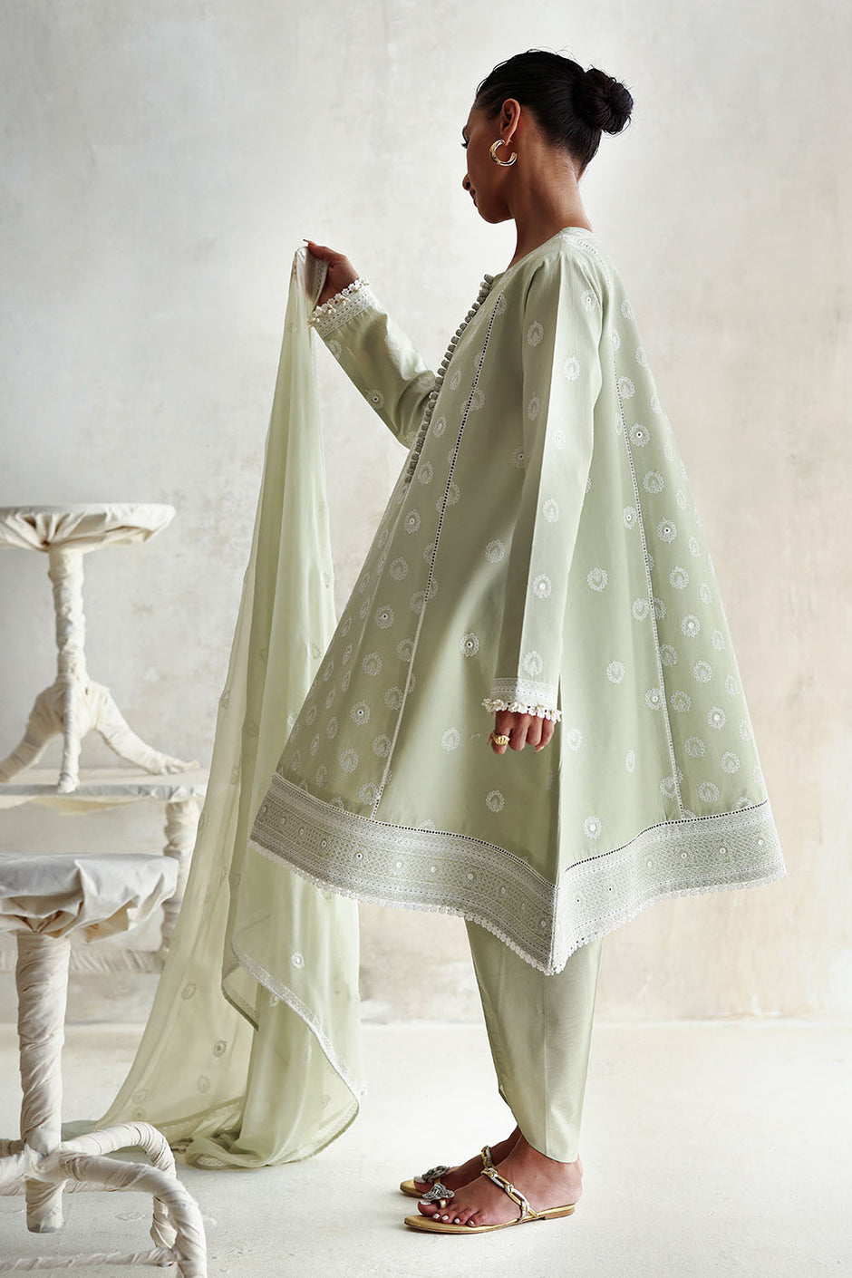 3 Piece Embroidered Lawn Suit with Embroidered Chiffon Dupatta