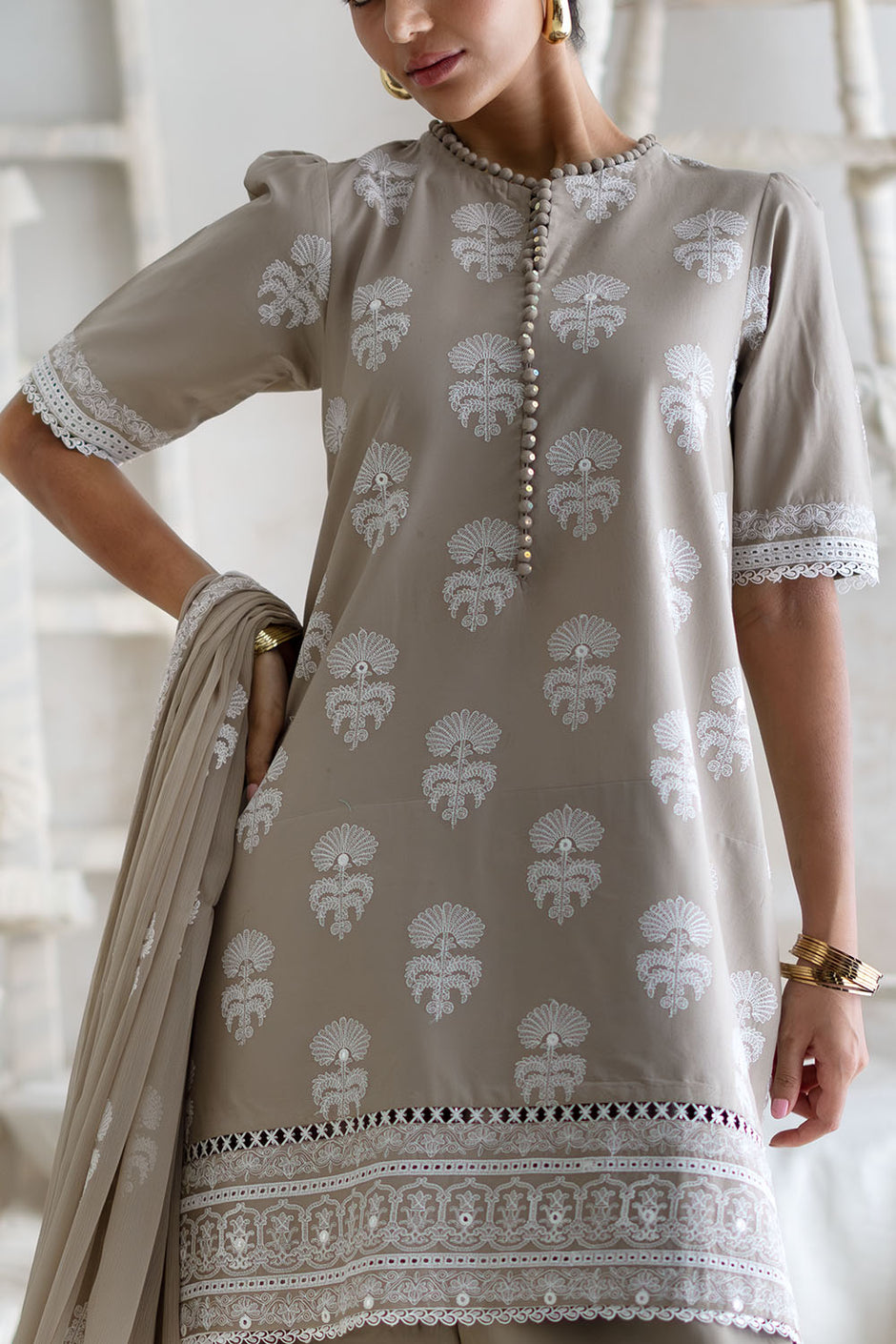 3 Piece Embroidered Lawn Suit with Embroidered Chiffon Dupatta