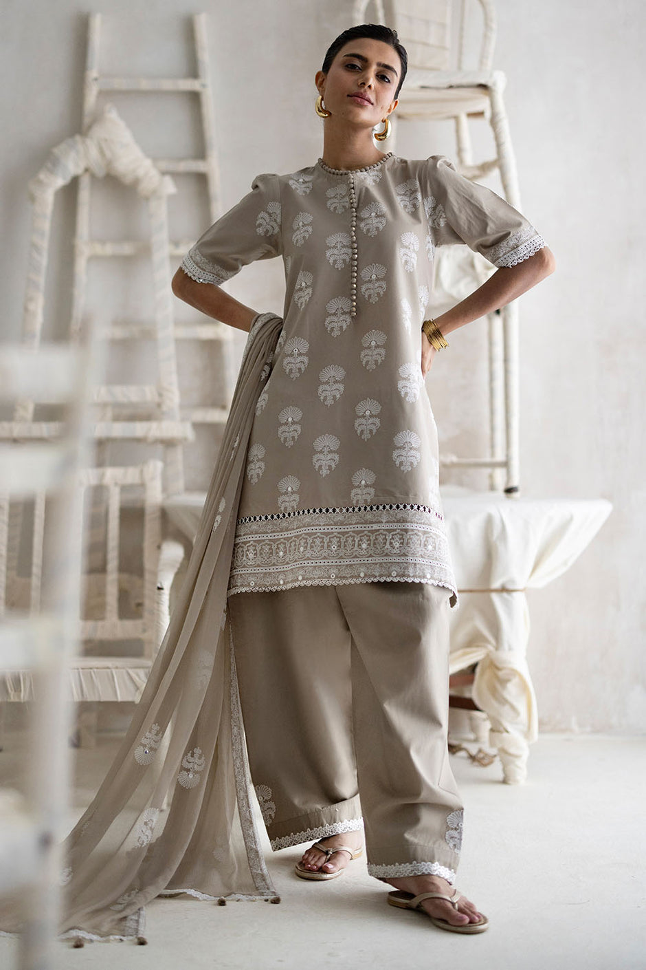 3 Piece Embroidered Lawn Suit with Embroidered Chiffon Dupatta