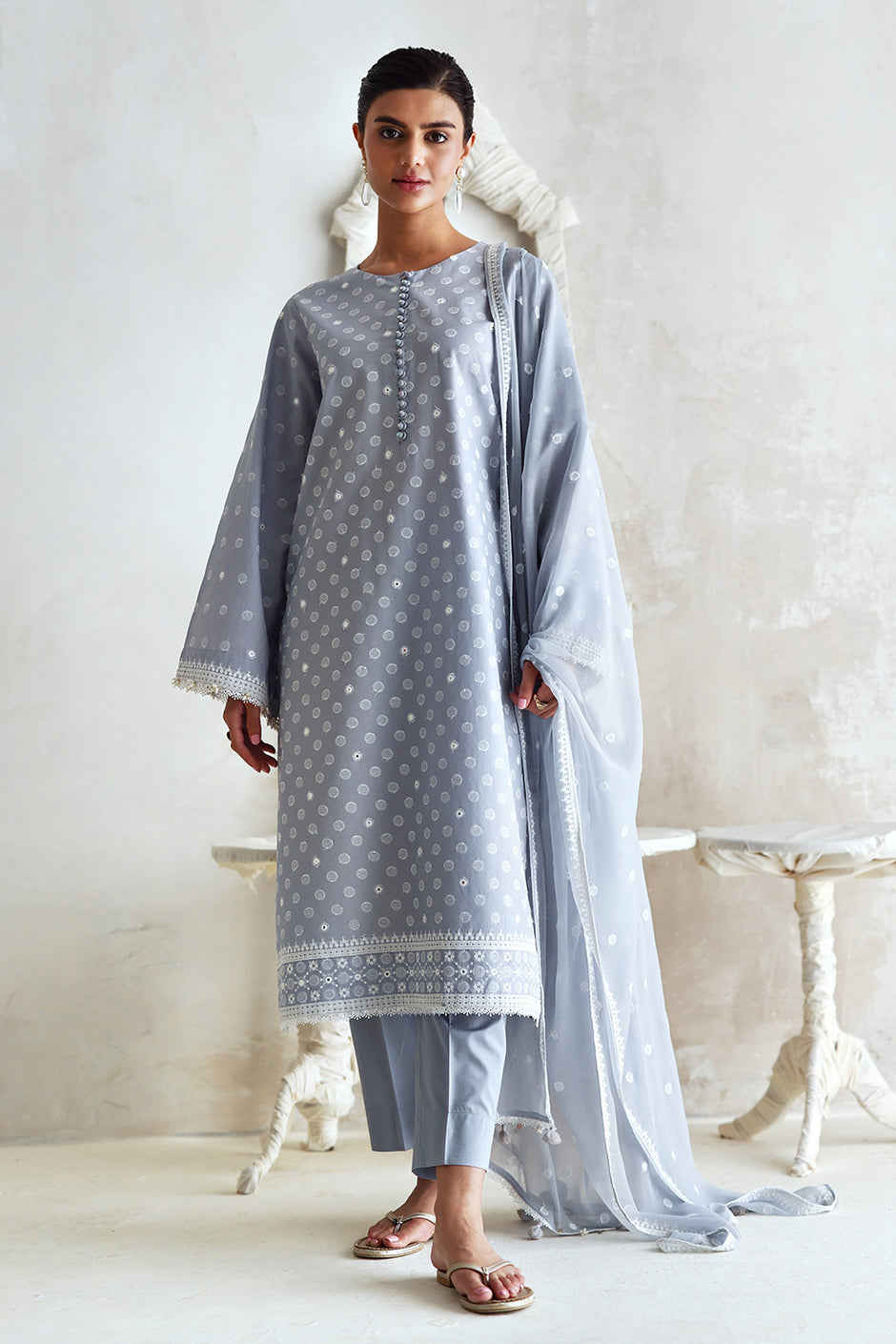 3 Piece Embroidered Lawn Suit with Embroidered Chiffon Dupatta
