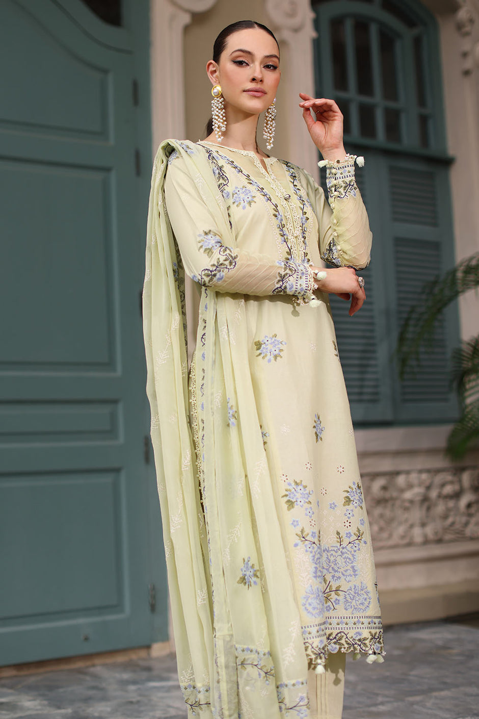3 Piece Embroidered Lawn Suit with Chiffon Dupatta