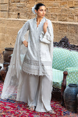 3 Piece Embroidered Lawn Suit with Borders and Chiffon Dupatta FE-52130