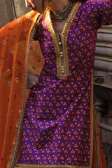 3 Piece Gold and Lacquer Printed Lawn Suit with Embroidered Chiffon Dupatta and Gold and Lacquer Printed Trouser BM-62028