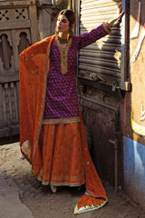 3 Piece Gold and Lacquer Printed Lawn Suit with Embroidered Chiffon Dupatta and Gold and Lacquer Printed Trouser BM-62028