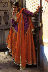 3 Piece Gold and Lacquer Printed Lawn Suit with Embroidered Chiffon Dupatta and Gold and Lacquer Printed Trouser BM-62028