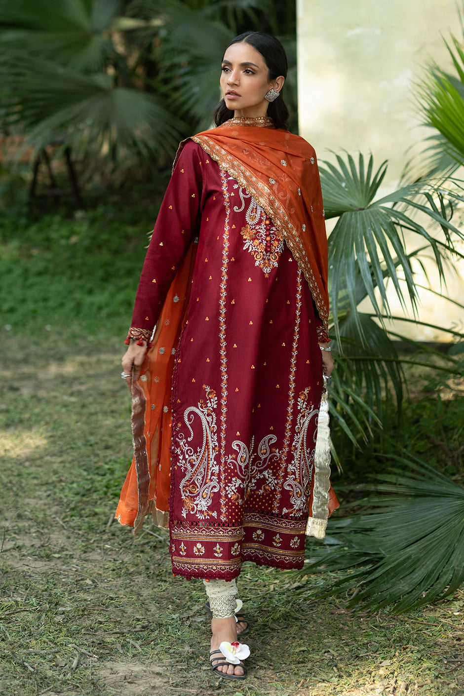 3 Piece Embroidered Lawn Suit with Embroidered Borders and Embroidered Chiffon Dupatta