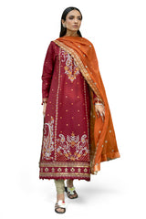 3 Piece Embroidered Lawn Suit with Embroidered Borders and Embroidered Chiffon Dupatta