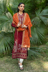 3 Piece Embroidered Lawn Suit with Embroidered Borders and Embroidered Chiffon Dupatta