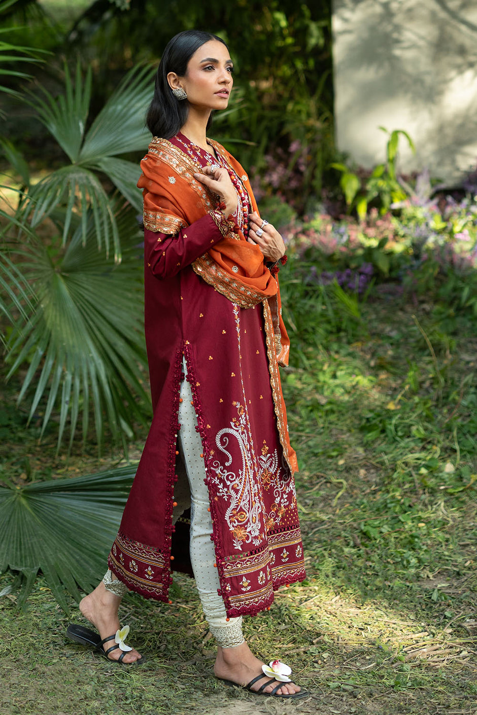 3 Piece Embroidered Lawn Suit with Embroidered Borders and Embroidered Chiffon Dupatta