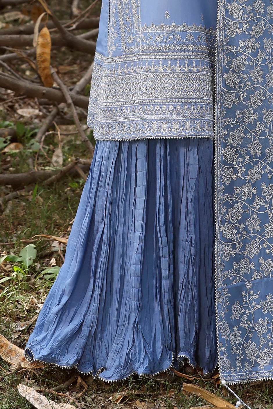 3 Piece Embroidered Raw Silk Suit with Embroidered Chiffon Dupatta