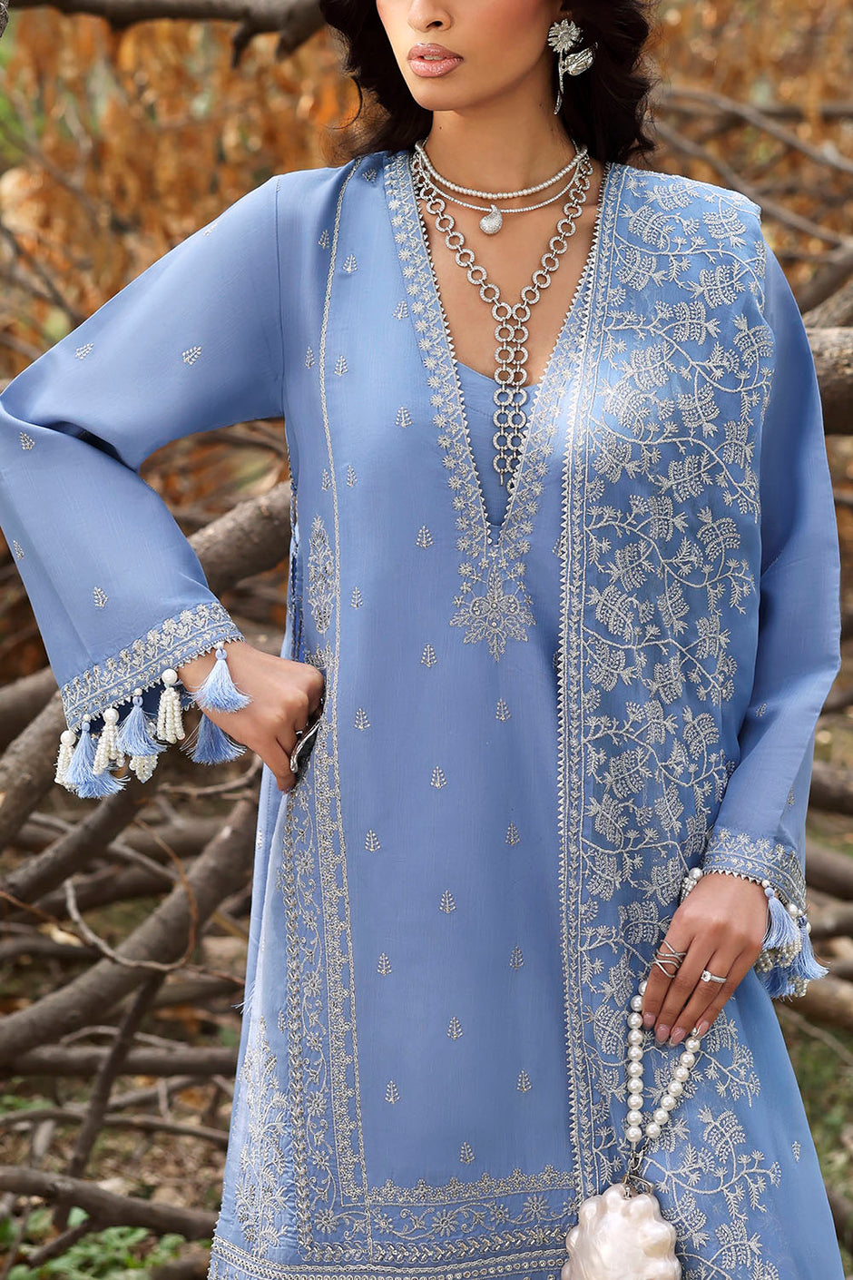 3 Piece Embroidered Raw Silk Suit with Embroidered Chiffon Dupatta